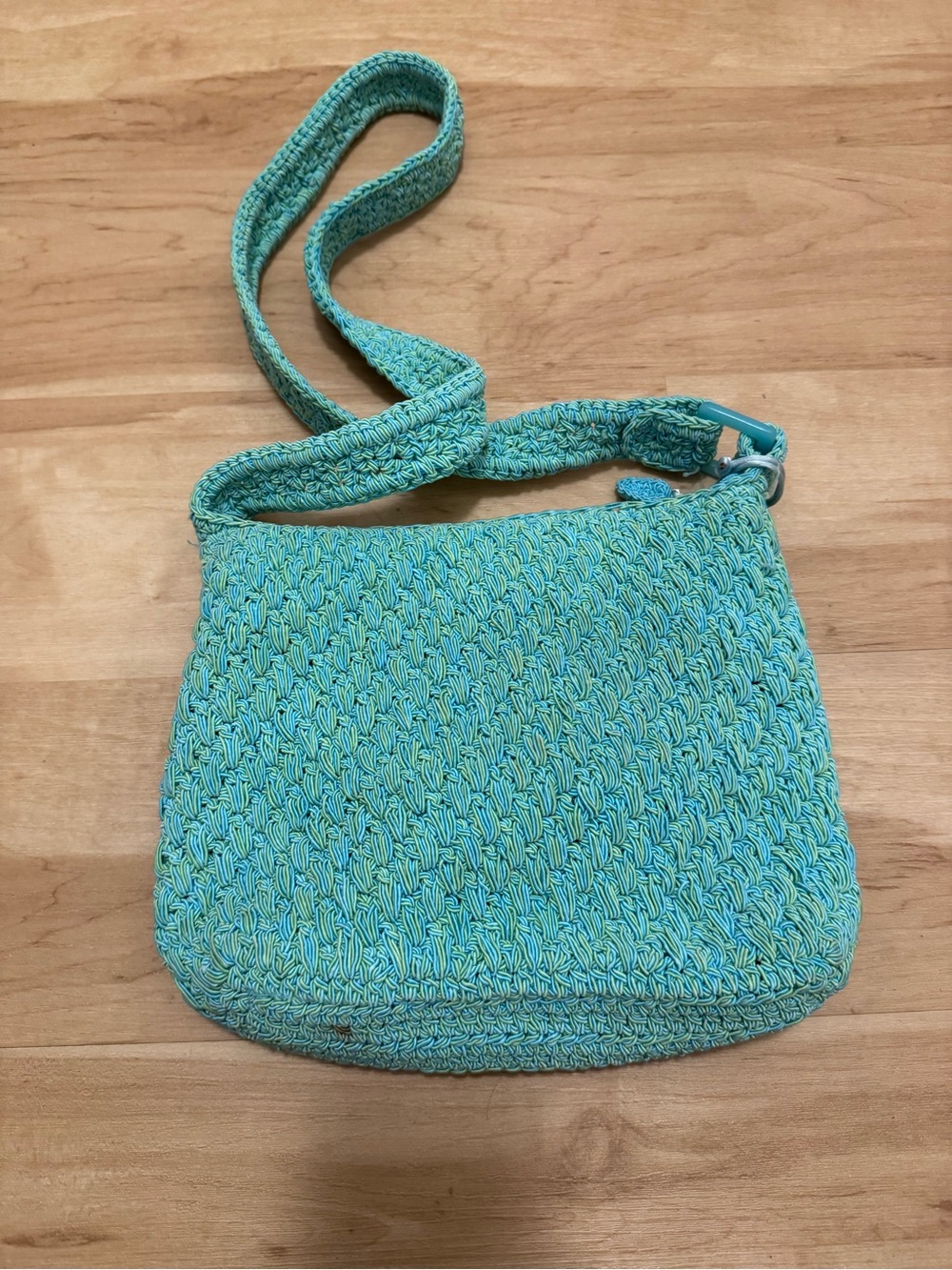Y2K Macrame Crochet Medium Teal Pastel Purse Large with Butterfly Bag Charm - Picture 2 of 10